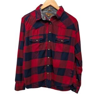 Jachs Girlfriend Bea Plaid Flannel Snap Button-down Shirt Red Navy Blue Western